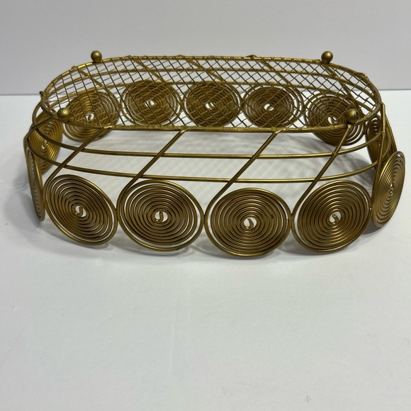 Vintage Brass Wire Coiled Metal Wicker Style Decorative Basket 12.25"x4” - Picture 5 of 6